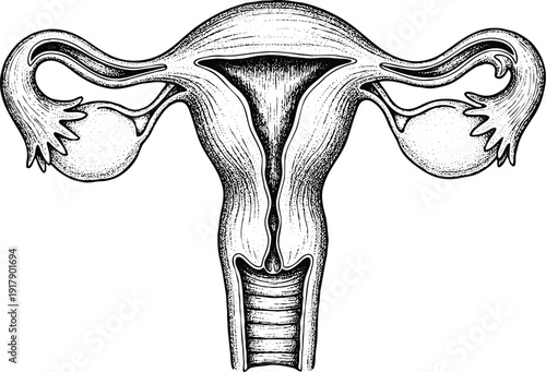 Engraving art female reproductive system illustration