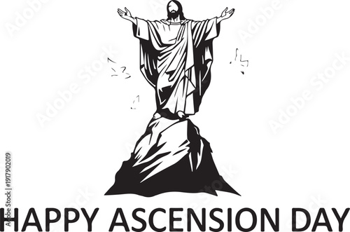 Religious depiction of ascension day with figure rising into the sky