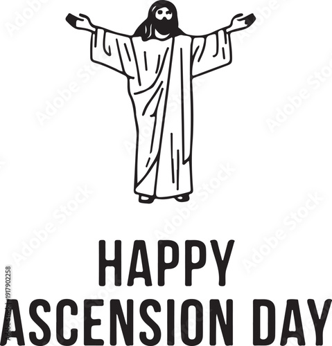Celebratory depiction of ascension day with a robed figure and outstretched arms