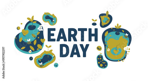 Earth Day icon collection. Includes eco friendly symbols. Created in colorful style with blue and yellow palette.
