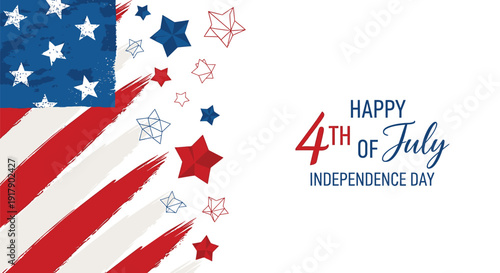 American Independence Day themed icon with USA flag and stars, isolated on transparent background.