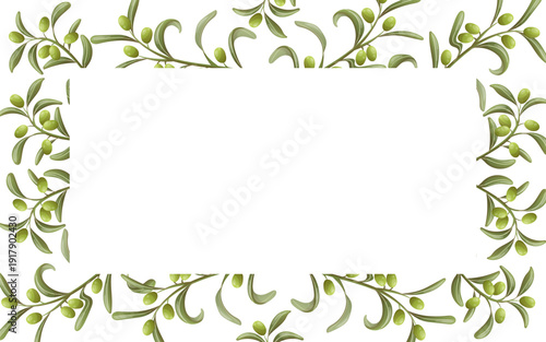 Olive frame with green branches and berries
