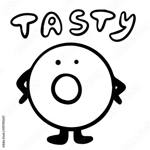 Hand Drawn Donut Doodle with Tasty Lettering for Cafe and Bakery
