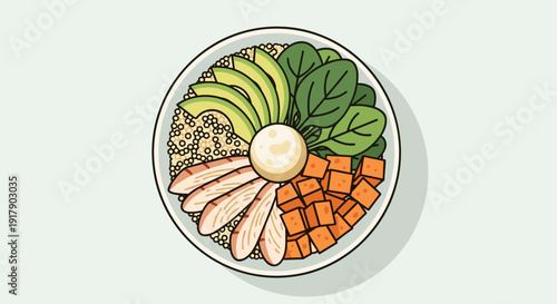Illustrated Bowl of Healthy Food Ingredients.