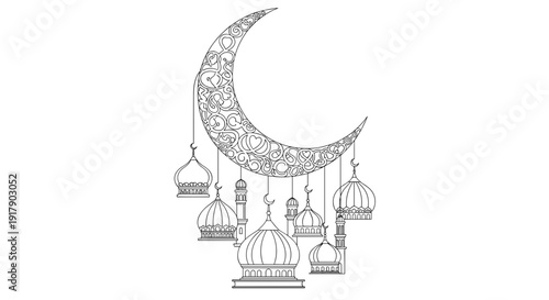 Islamic Crescent Moon Lantern Illustration Design.