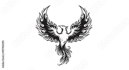 Black and White Phoenix Illustration Design.