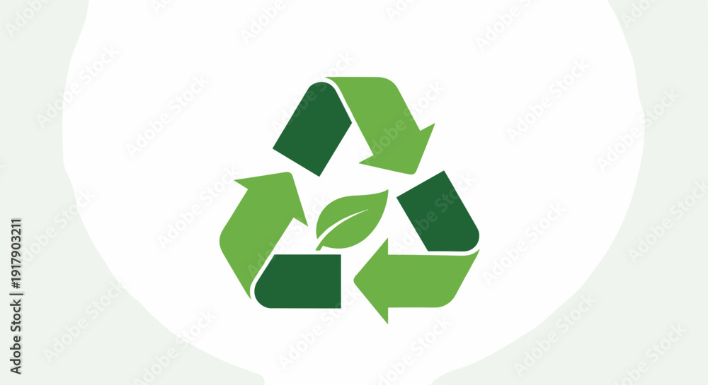 Obraz premium Green Recycling Symbol with Leaf Icon.