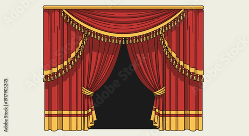 Theater Curtain with Red and Gold Trim.