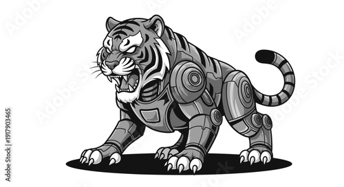 Mechanical Tiger Robot Illustration Artwork.