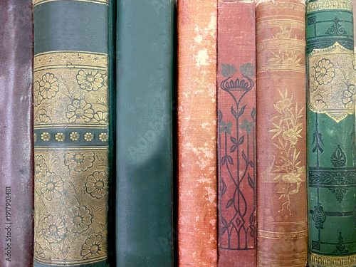 Antique multicolor book spines background