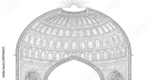 Detailed Architectural Dome Illustration with Archway.