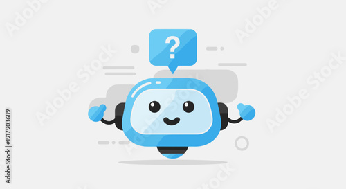 Cartoon Robot Character with Question Mark.