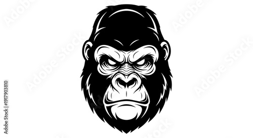 Gorilla Head Illustration Black White.