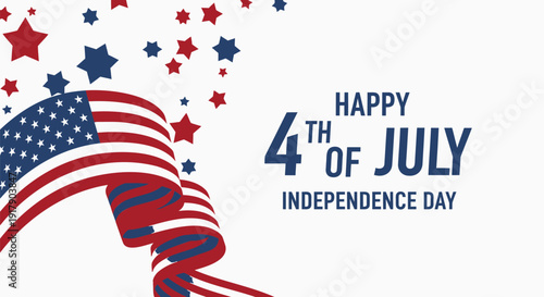 American patriotic icon with flag, stars, and Happy 4th of July text, isolated on transparent background.