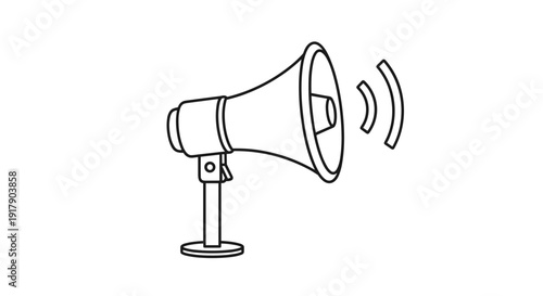 Simple Line Drawing of Loudspeaker Emitting Sound.
