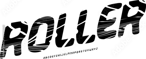 Modern Roller Font, Handcrafted Alphabet with Abstract Wavy Line Texture and Slanted Silhouette, Stylish Typography for Music Album Covers, Gaming Identity, and Creative Digital Art Vector Type