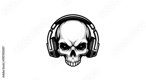 Skull Wearing Headphones Graphic Illustration.