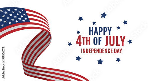 Patriotic 4th of July icon set, includes American flag, independence day, and celebration symbols. Created in colorful style with red, white, and blue palette.