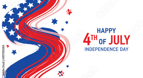 Patriotic 4th of July Independence Day vector graphic with stars and stripes, isolated on transparent background.