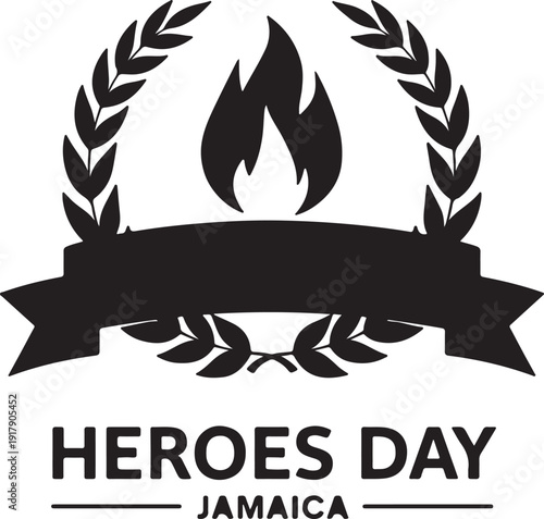 Jamaica's heroes day celebration symbol featuring a laurel wreath and flame