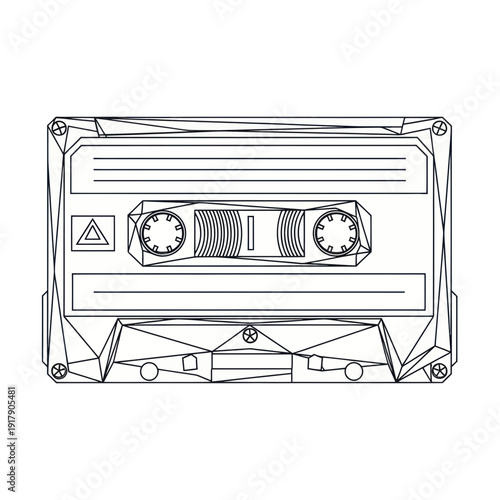 Geometric Cassette Tape Line Art Illustration