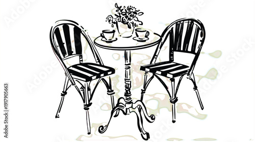 outdoor cafe furniture with two chairs and table