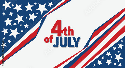 Patriotic 4th of July vector banner with American flag design and red, white, and blue colors.