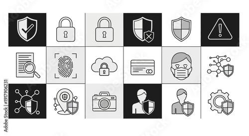 Digital security lock and protection icon grid silhouette vector illustration representing cybersecurity authentication privacy data protection cloud security and safe access systems designed in clean