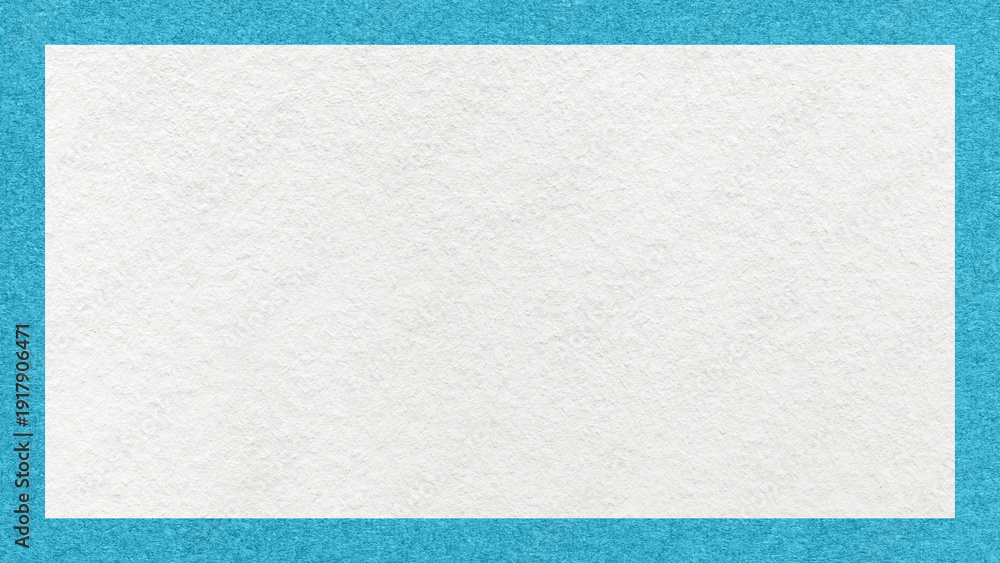 Fototapeta premium Textured white paper background with turquoise border. Cardboard with frame and copy space for banner, presentation