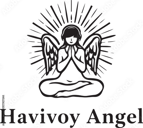 A serene depiction of a havivoy angel in a meditative pose with outstretched wings.