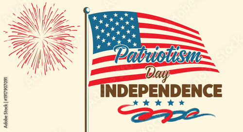 Patriotic independence day icon with American flag and fireworks, symbolizing patriotism and freedom.