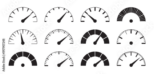Abstract vector graphic set of measuring dials and gauges with analog needles