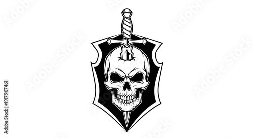 Skull with Sword Shield Emblem Design.