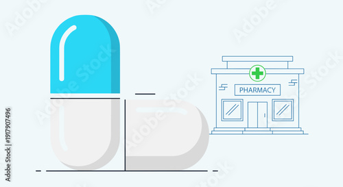 Blue Capsule Pill Illustration Healthcare Concept.
