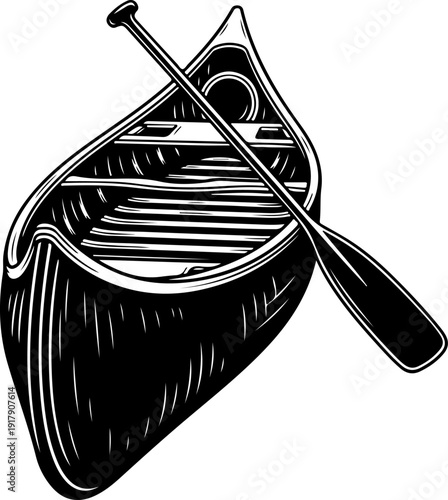 vintage canoe drawing silhouette vector illustration