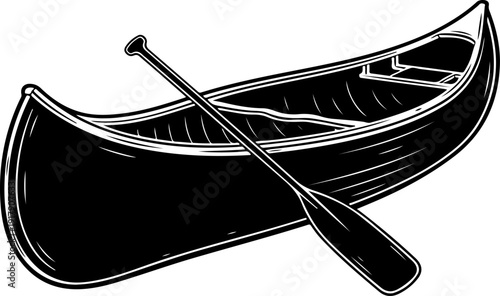 vintage canoe drawing silhouette vector illustration
