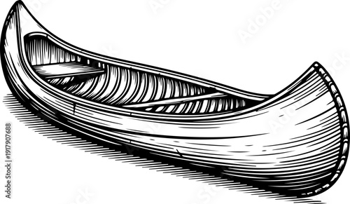 vintage canoe drawing silhouette vector illustration