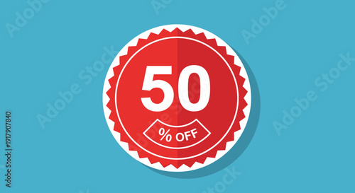 Red Sale Badge with Fifty Percent Off.