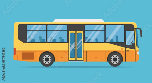 Yellow City Bus Side View Illustration.