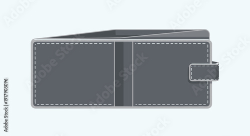 Gray Leather Wallet with Clasp and Stitching.