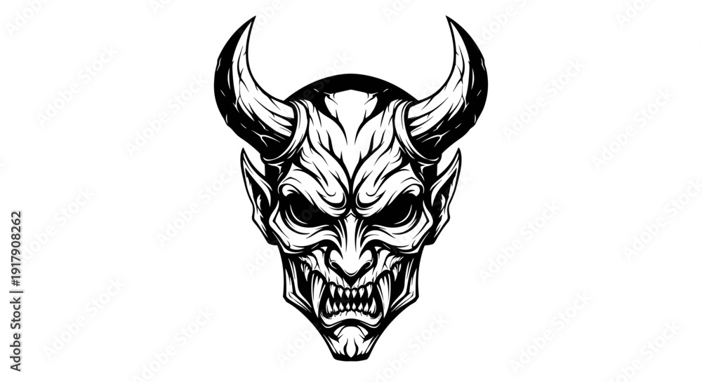 Obraz premium Black and White Devil Illustration Head.