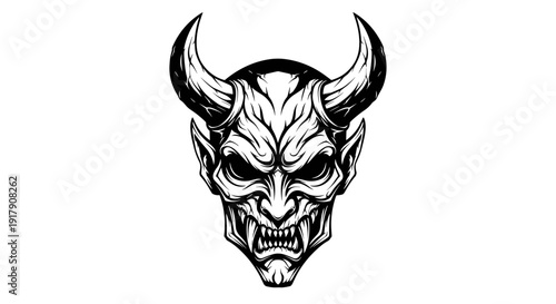 Black and White Devil Illustration Head.