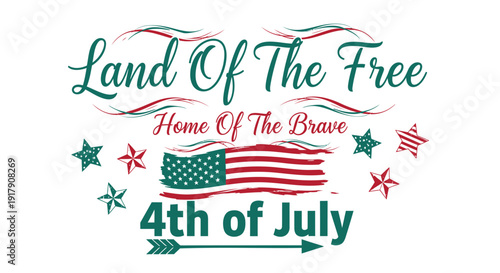 Patriotic 4th of July vector graphic with American flag and stars, isolated on transparent background.