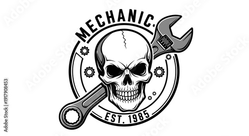 Mechanic Logo with Skull and Wrench.