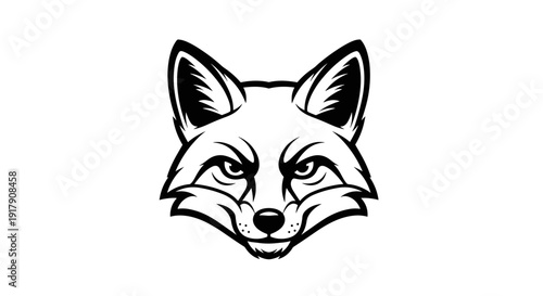 Black and White Fox Head Illustration.