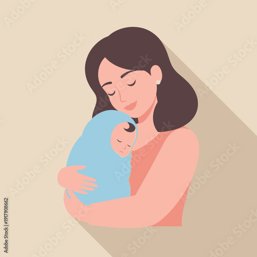 Mother holding her newborn baby in her arms, tender moment, love, care, motherhood, family