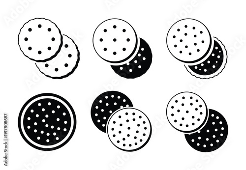 Black and White of Round Cookies with Perforations