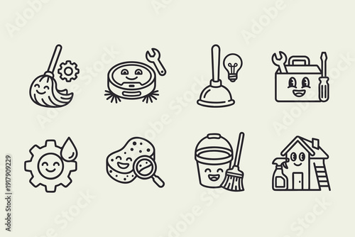 Friendly Home Maintenance and Cleaning Tool Mascots