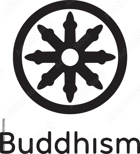 Symbolic representation of the dharmachakra associated with the teachings of buddhism