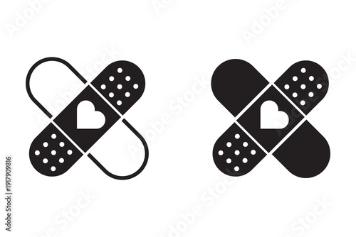Bandaid Icon Black Glyph Healthcare Treatment Pictogram Vector.